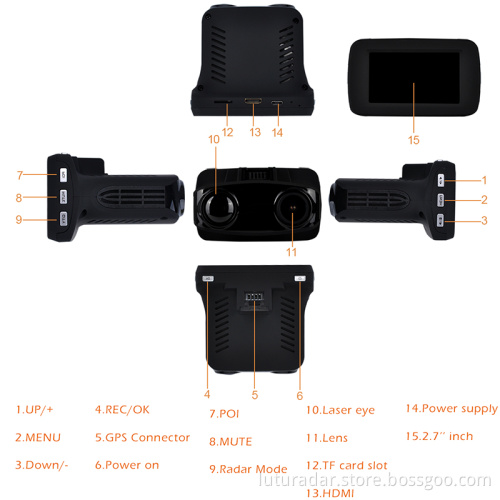 Ambarella A7 1296P Car DVR GPS Radar Detector 3 in 1 dash cam combo